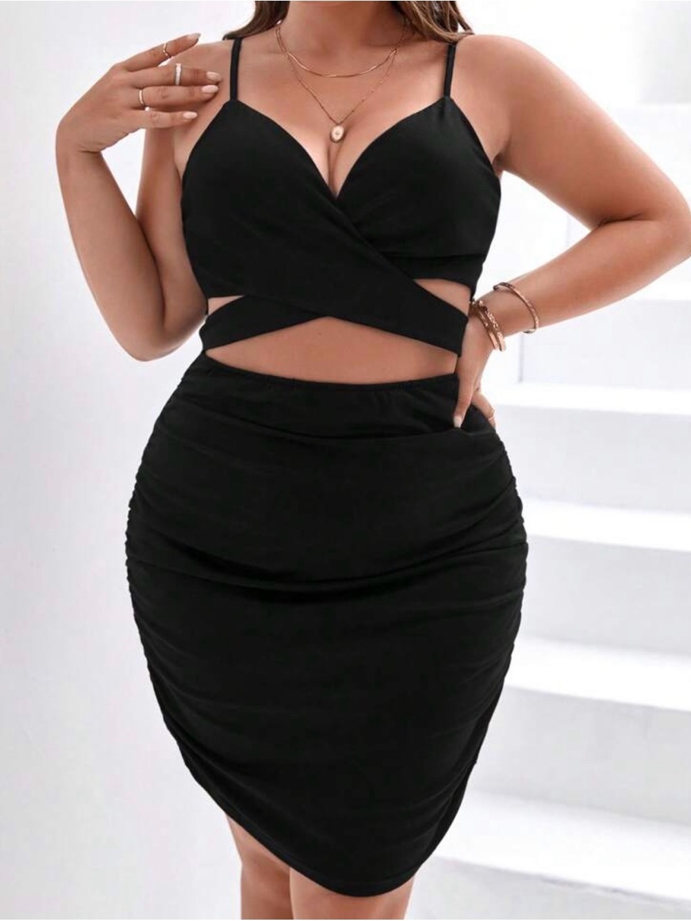 Black Cutout Wrap Bodycon Mini Dress